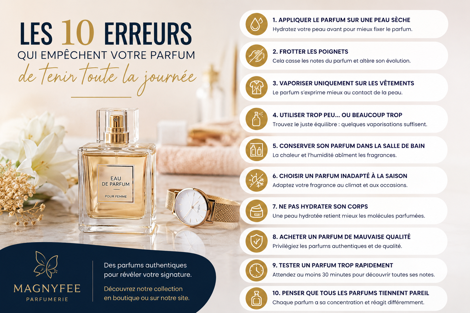 Les 10 erreurs qui empêchent votre parfum de tenir toute la journée